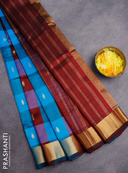 Silk cotton saree cs blue and maroon with allover paalum pazhamum checked pattern & zari buttas and zari woven border