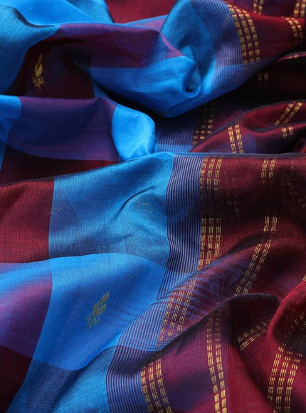 Silk cotton saree cs blue and maroon with allover paalum pazhamum checked pattern & zari buttas and zari woven border