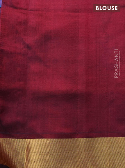 Silk cotton saree cs blue and maroon with allover paalum pazhamum checked pattern & zari buttas and zari woven border