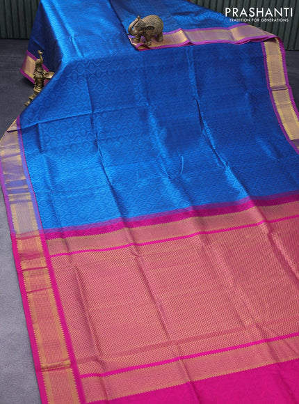 Silk cotton saree cs blue and pink with allover self emboss jacquard and zari woven border