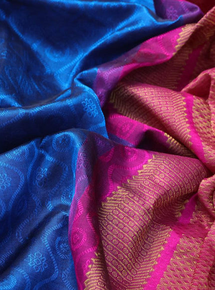 Silk cotton saree cs blue and pink with allover self emboss jacquard and zari woven border