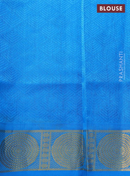 Silk cotton saree orange and light blue with allover self emboss jacquard and zari woven border