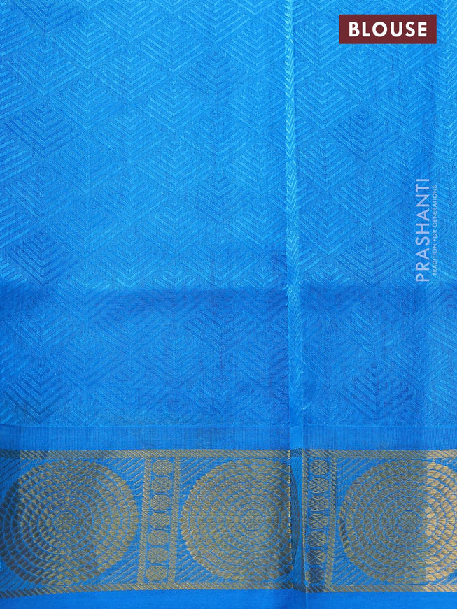 Silk cotton saree orange and light blue with allover self emboss jacquard and zari woven border