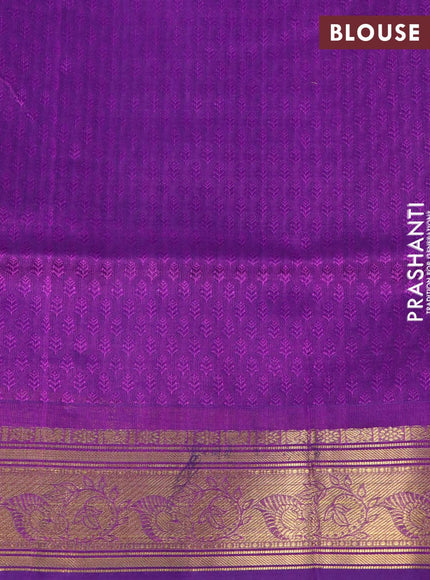 Silk cotton saree teal blue and purple with allover self emboss jacquard & zari buttas and zari woven border