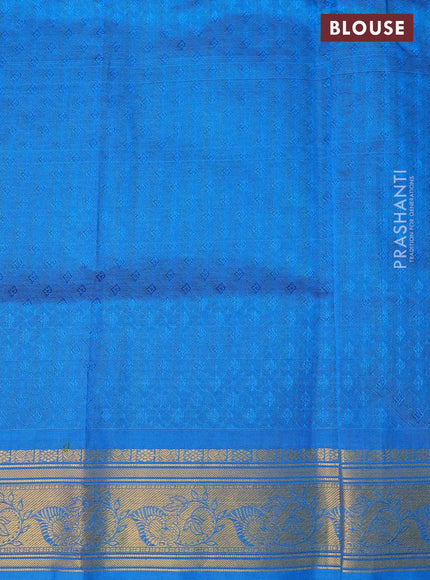 Silk cotton saree green and cs blue with allover self emboss jacquard & zari buttas and zari woven border