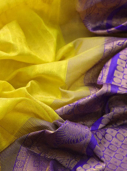 Silk cotton saree yellow and blue with allover self emboss jacquard & zari buttas and zari woven border