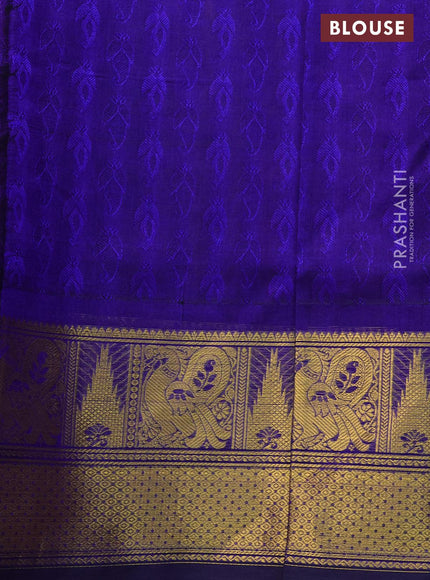 Silk cotton saree mango yellow and blue with allover self emboss jacquard and annam zari woven border