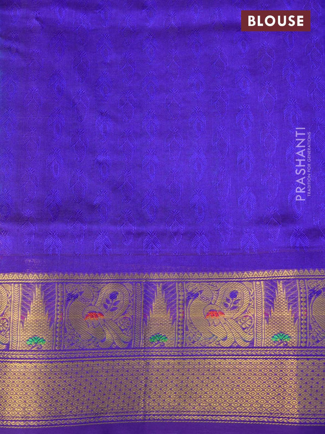 Silk cotton saree teal blue and blue with allover self emboss jacquard and annam zari woven border