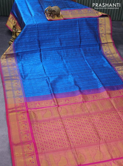 Silk cotton saree cs blue and dual shade of pink with allover self emboss jacquard and annam zari woven border