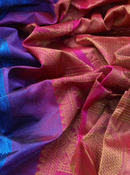 Silk cotton saree cs blue and dual shade of pink with allover self emboss jacquard and annam zari woven border