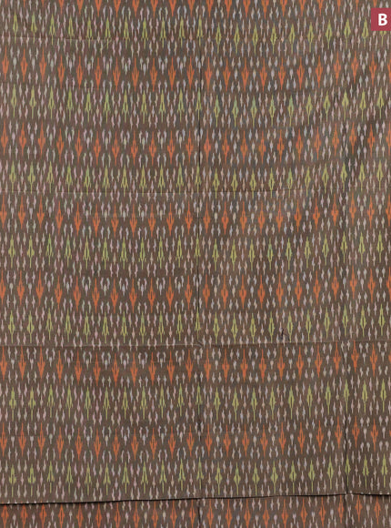 Ikat cotton saree grey and orange with allover ikat weaves and simple border without blouse