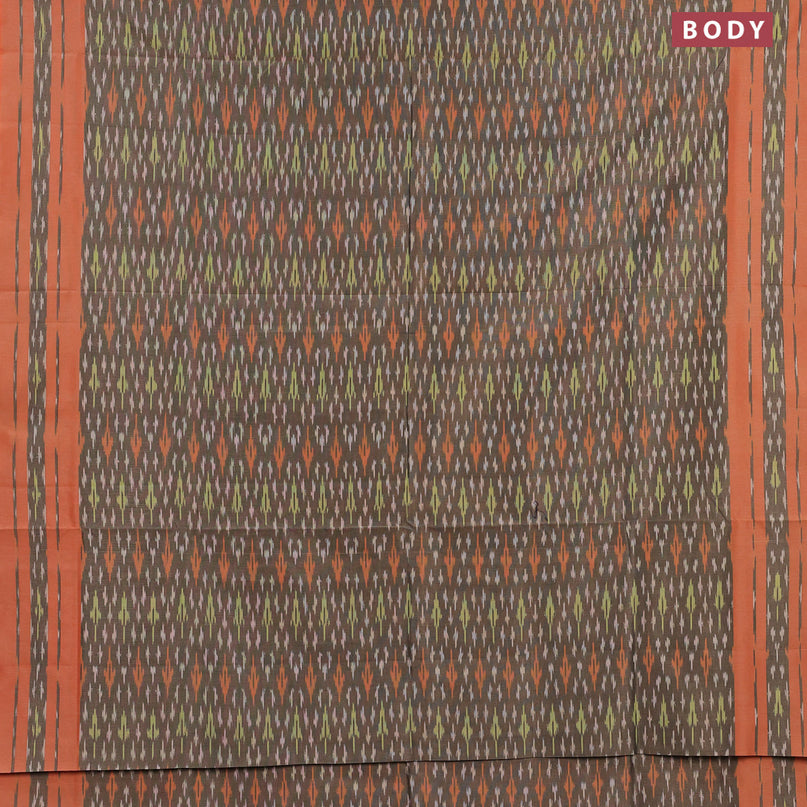 Ikat cotton saree grey and orange with allover ikat weaves and simple border without blouse