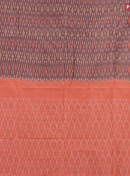 Ikat cotton saree pastel brown and orange with allover ikat weaves and simple border without blouse