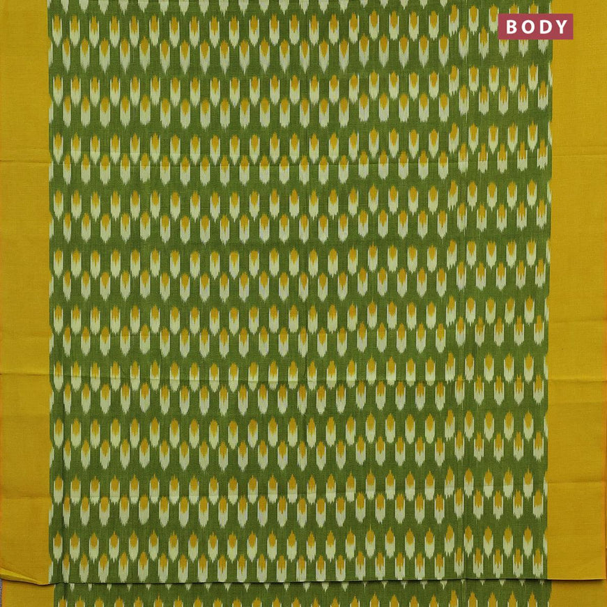 Ikat cotton saree green and yellow with ikat butta weaves and simple border without blouse