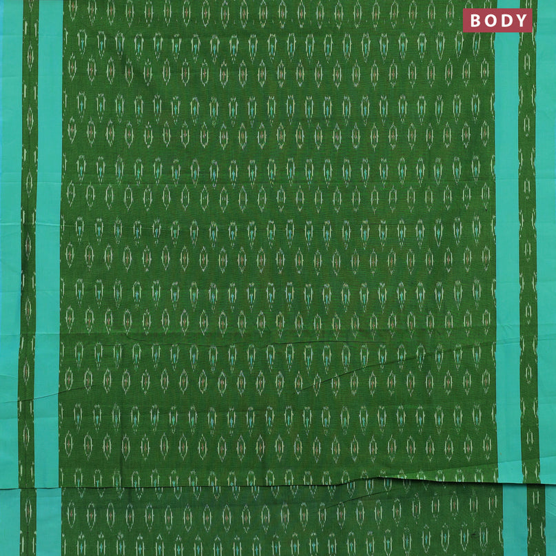 Ikat cotton saree green and teal blue with ikat butta weaves and simple border without blouse