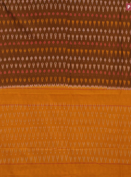 Ikat cotton saree dark mustard and mango yellow with ikat butta weaves and simple border without blouse