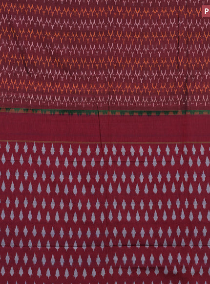 Ikat cotton saree maroon and red with allover ikat weaves and simple border without blouse