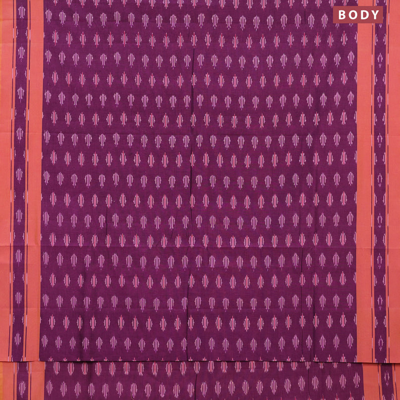 Ikat cotton saree purple and dual shade of pinkish yellow with ikat butta weaves and simple border without blouse