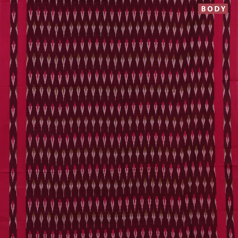 Ikat cotton saree dark magenta pink and pink with ikat butta weaves and simple border without blouse