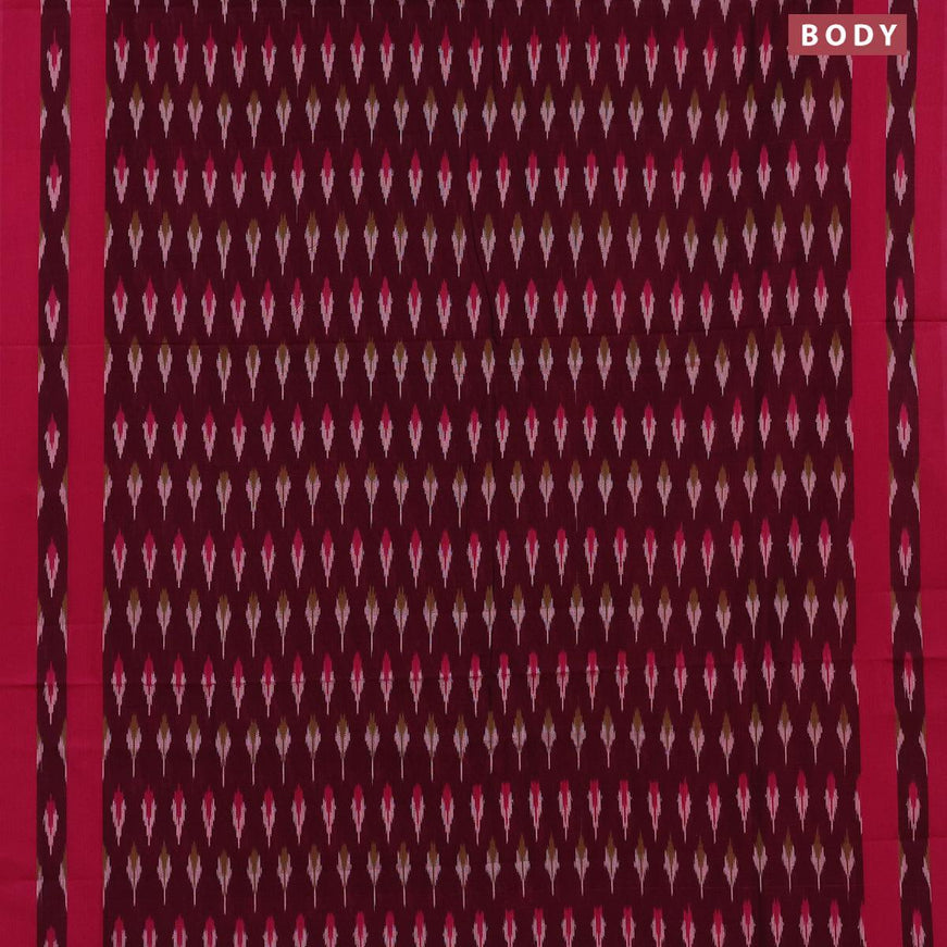 Ikat cotton saree dark magenta pink and pink with ikat butta weaves and simple border without blouse