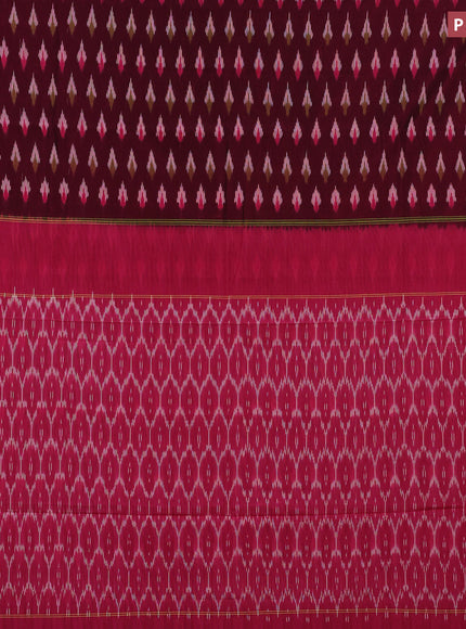 Ikat cotton saree dark magenta pink and pink with ikat butta weaves and simple border without blouse