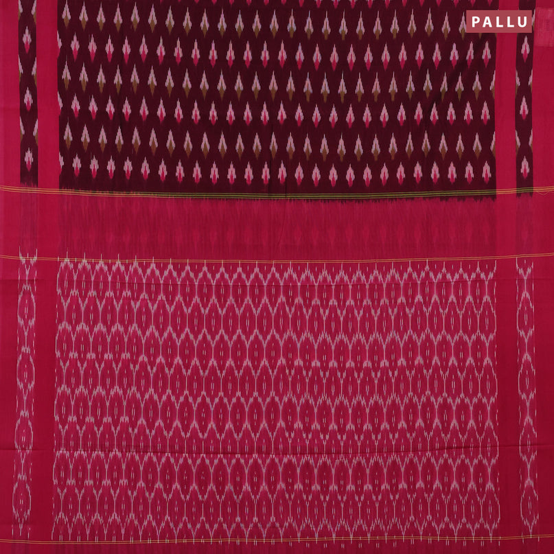 Ikat cotton saree dark magenta pink and pink with ikat butta weaves and simple border without blouse