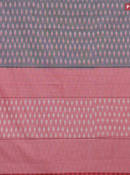 Ikat cotton saree grey and red shade with ikat butta weaves and simple border without blouse