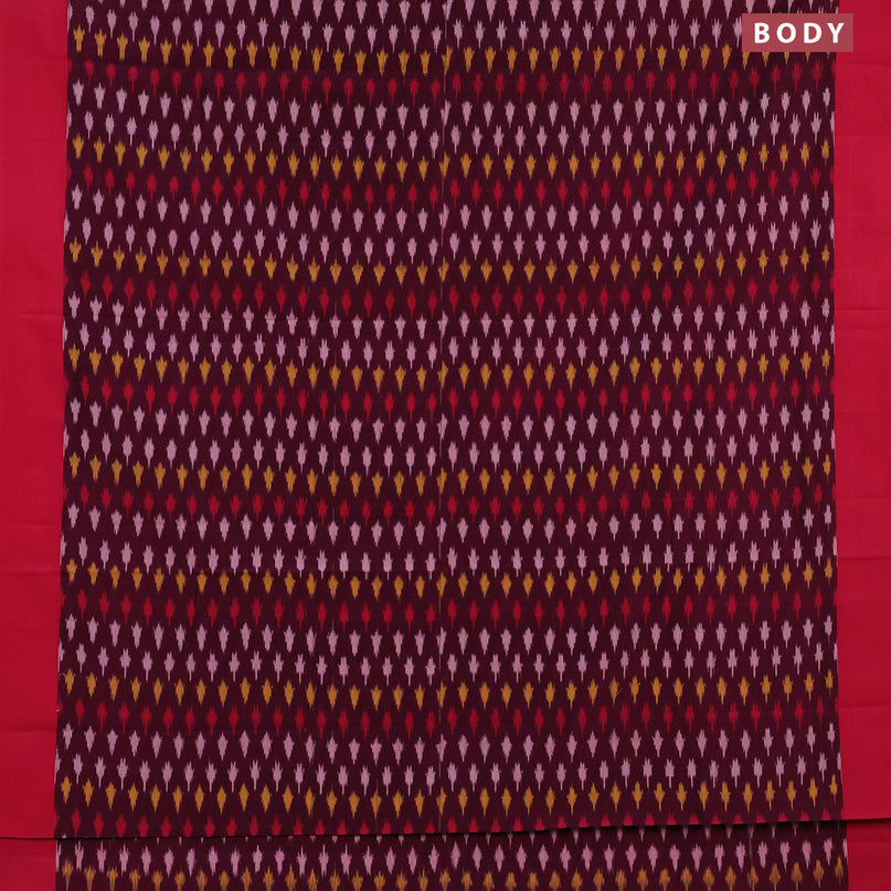 Ikat cotton saree dark magenta pink and pink with ikat butta weaves and simple border without blouse