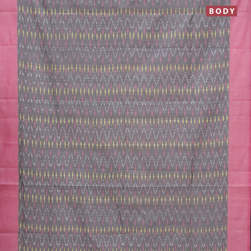 Ikat cotton saree grey and light pink with allover ikat weaves and simple border without blouse