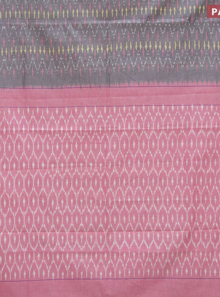 Ikat cotton saree grey and light pink with allover ikat weaves and simple border without blouse