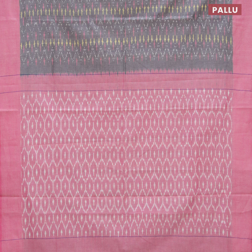 Ikat cotton saree grey and light pink with allover ikat weaves and simple border without blouse