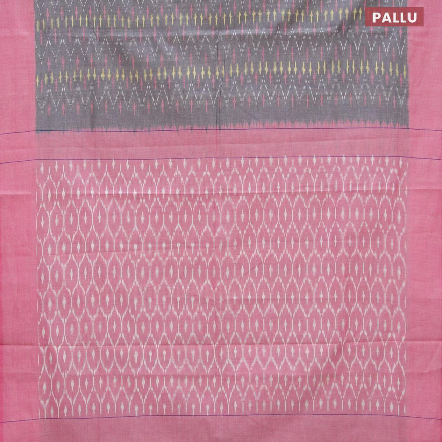 Ikat cotton saree grey and light pink with allover ikat weaves and simple border without blouse