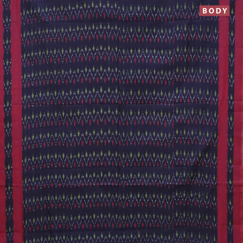 Ikat cotton saree navy blue and maroon with allover ikat weaves and simple border without blouse