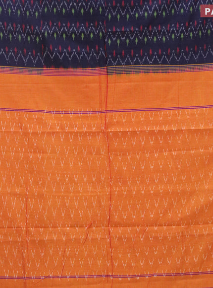 Ikat cotton saree navy blue and maroon with allover ikat weaves and simple border without blouse