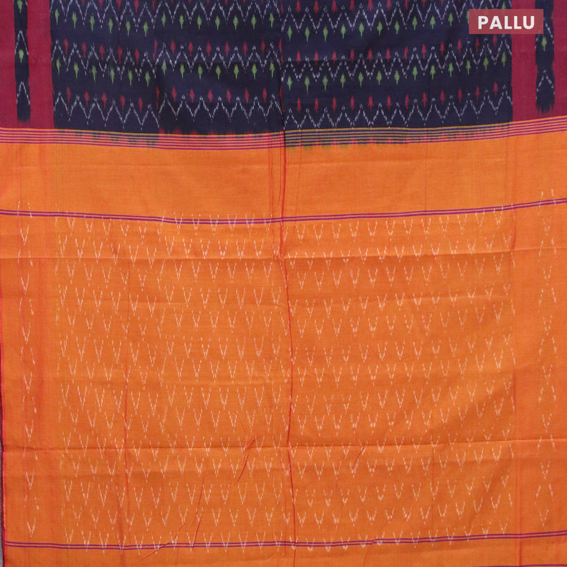 Ikat cotton saree navy blue and maroon with allover ikat weaves and simple border without blouse