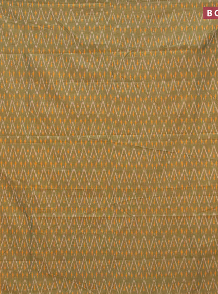 Ikat cotton saree green shade and mango yellow with allover ikat weaves and simple border without blouse