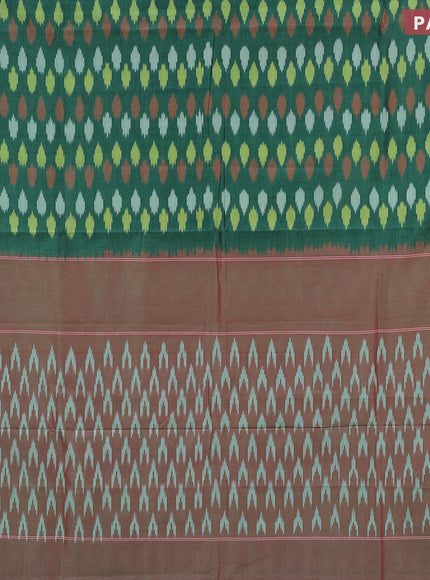 Ikat cotton saree green shade and maroon shade with ikat butta weaves and simple border without blouse