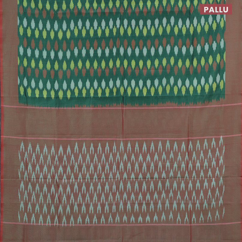 Ikat cotton saree green shade and maroon shade with ikat butta weaves and simple border without blouse