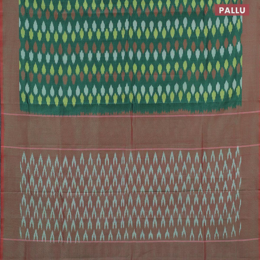 Ikat cotton saree green shade and maroon shade with ikat butta weaves and simple border without blouse