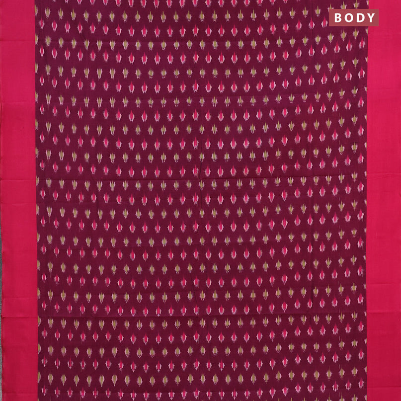 Ikat cotton saree dark magenta pink and pink with ikat butta weaves and simple border without blouse