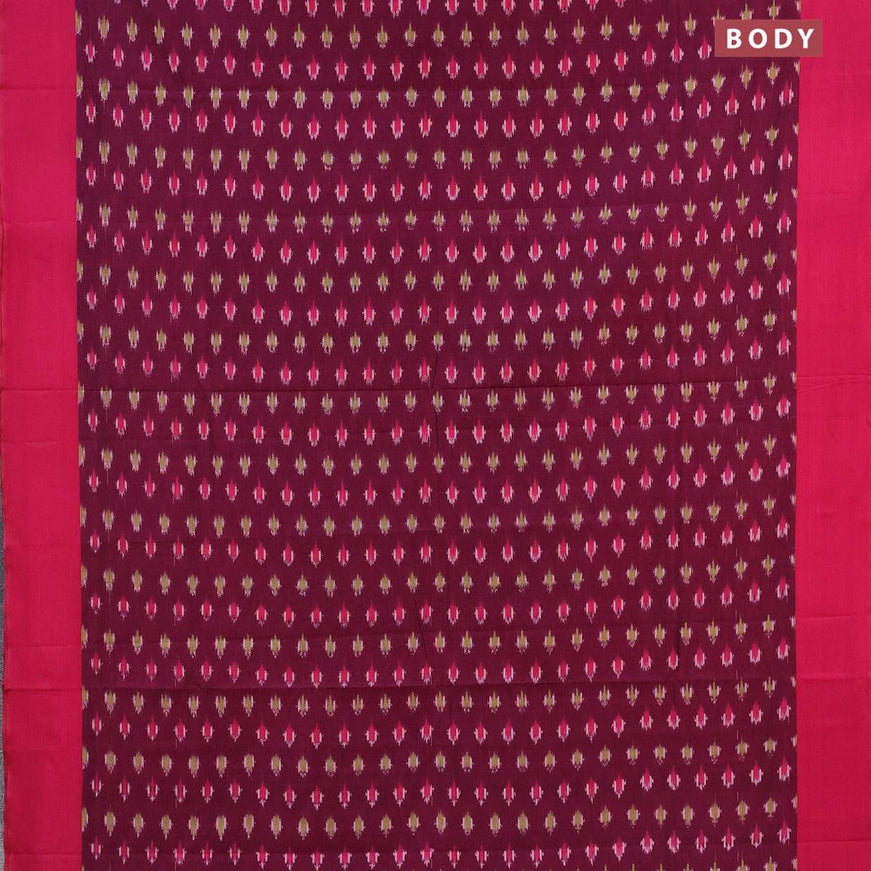 Ikat cotton saree dark magenta pink and pink with ikat butta weaves and simple border without blouse