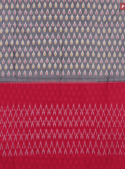 Ikat cotton saree grey and red with ikat butta weaves and simple border without blouse