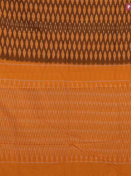 Ikat cotton saree dark mustard and mango yellow with ikat butta wevaes and simple border without blouse