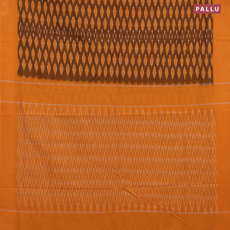 Ikat cotton saree dark mustard and mango yellow with ikat butta wevaes and simple border without blouse