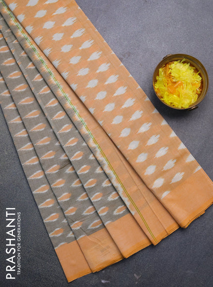 Ikat cotton saree grey shade and mango yellow with ikat butta wevaes and simple border without blouse