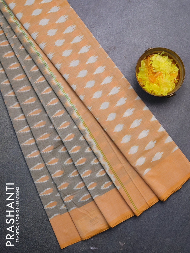 Ikat cotton saree grey shade and mango yellow with ikat butta wevaes and simple border without blouse