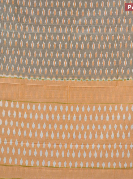 Ikat cotton saree grey shade and mango yellow with ikat butta wevaes and simple border without blouse