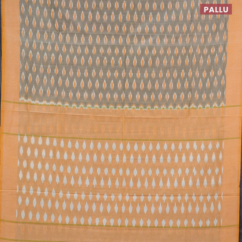 Ikat cotton saree grey shade and mango yellow with ikat butta wevaes and simple border without blouse