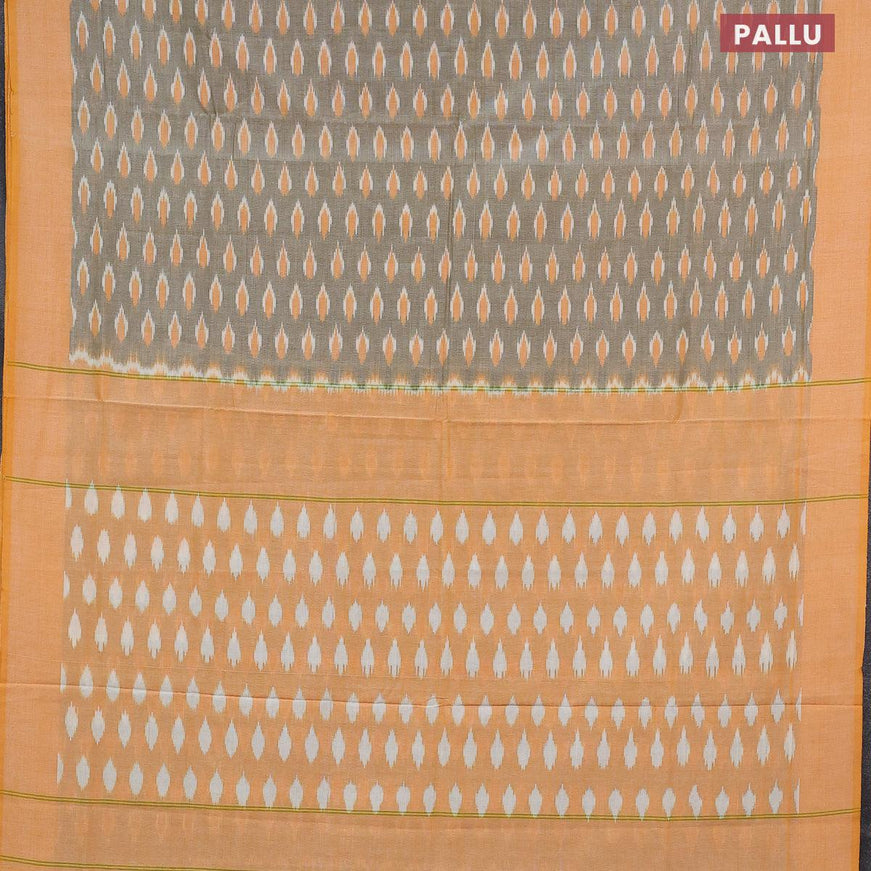 Ikat cotton saree grey shade and mango yellow with ikat butta wevaes and simple border without blouse