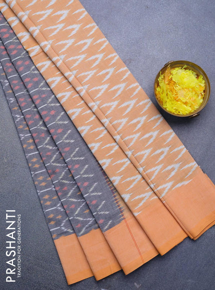 Ikat cotton saree grey and yellow with allover ikat weaves and simple border without blouse